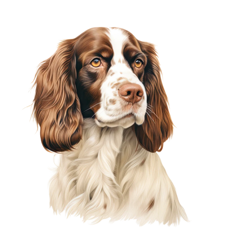 a brown and white dog with long hair