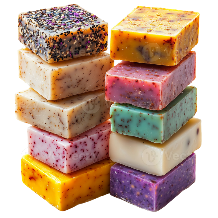 a stack of soap bars with different colors