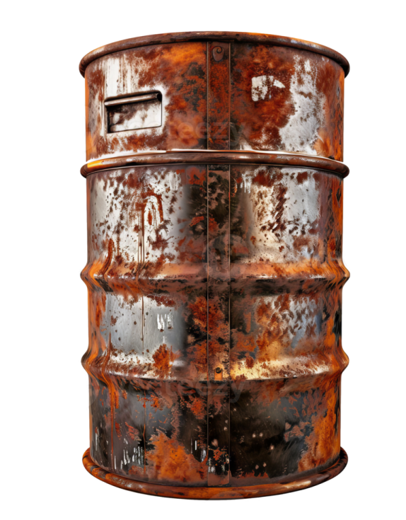 an old rusty oil drum on a white background
