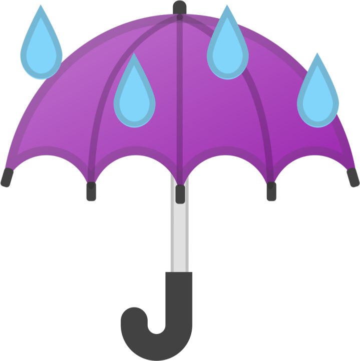 a purple umbrella with blue rain drops