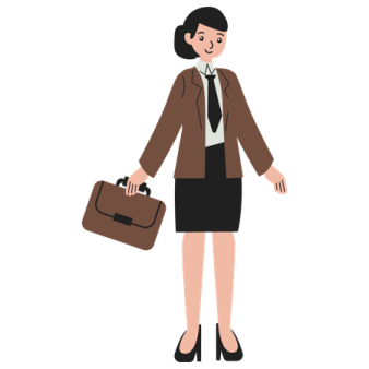a woman in a suit and tie holding a briefcase