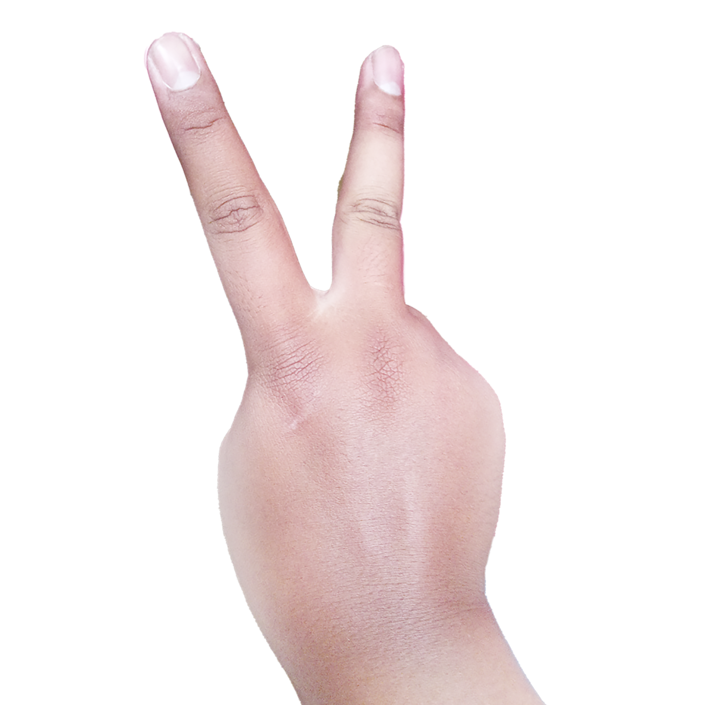 a person's hand showing the peace sign