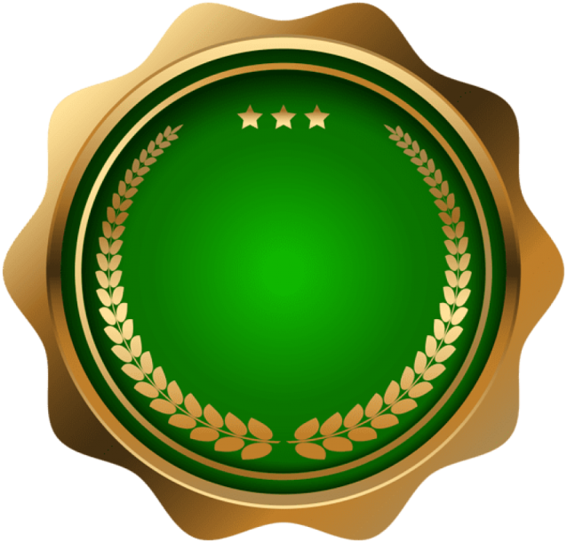 a green seal with gold stars and laurels