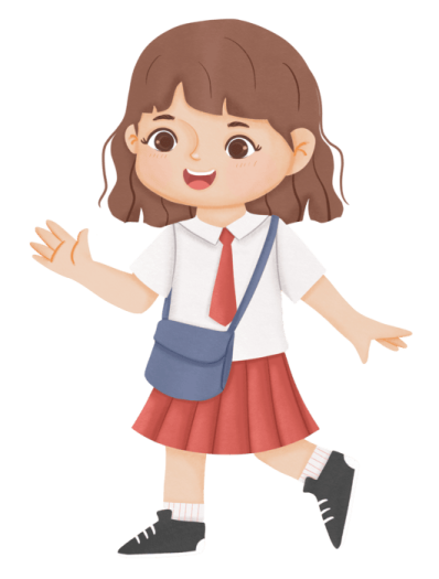 a little girl in a school uniform