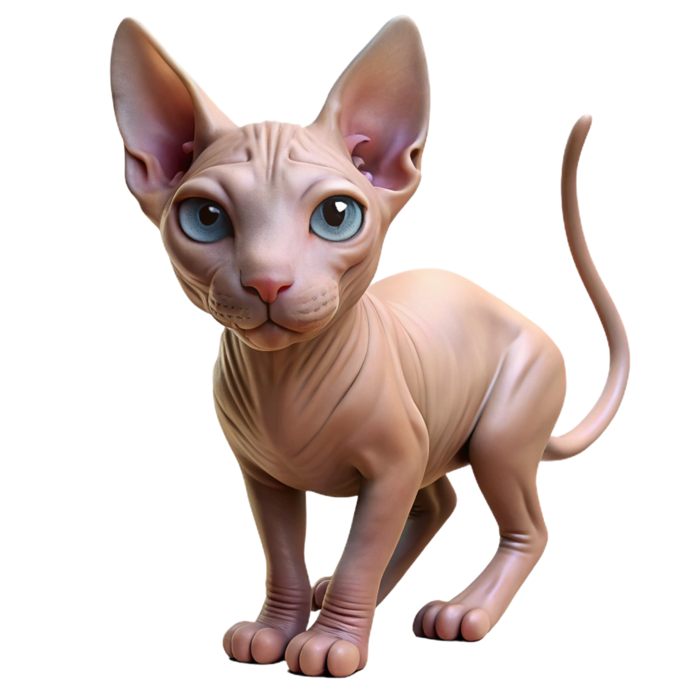 a cat with blue eyes standing on a white surface