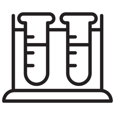 a black and white icon of two test tubes