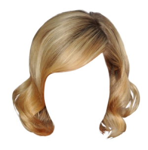 a blonde wig with long hair and bangs