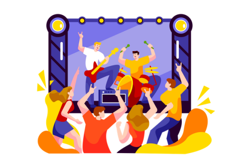 a group of people dancing in front of a mirror