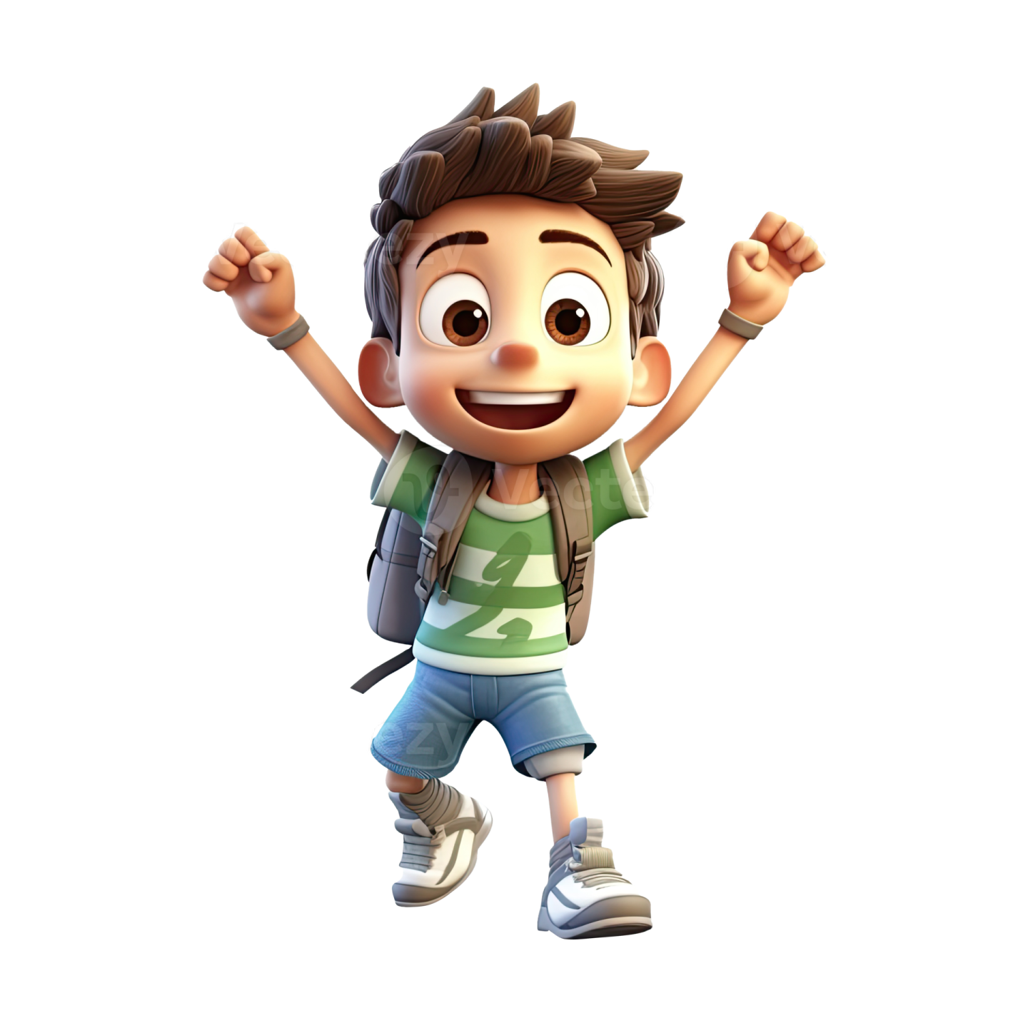 a cartoon boy with headphones and a backpack