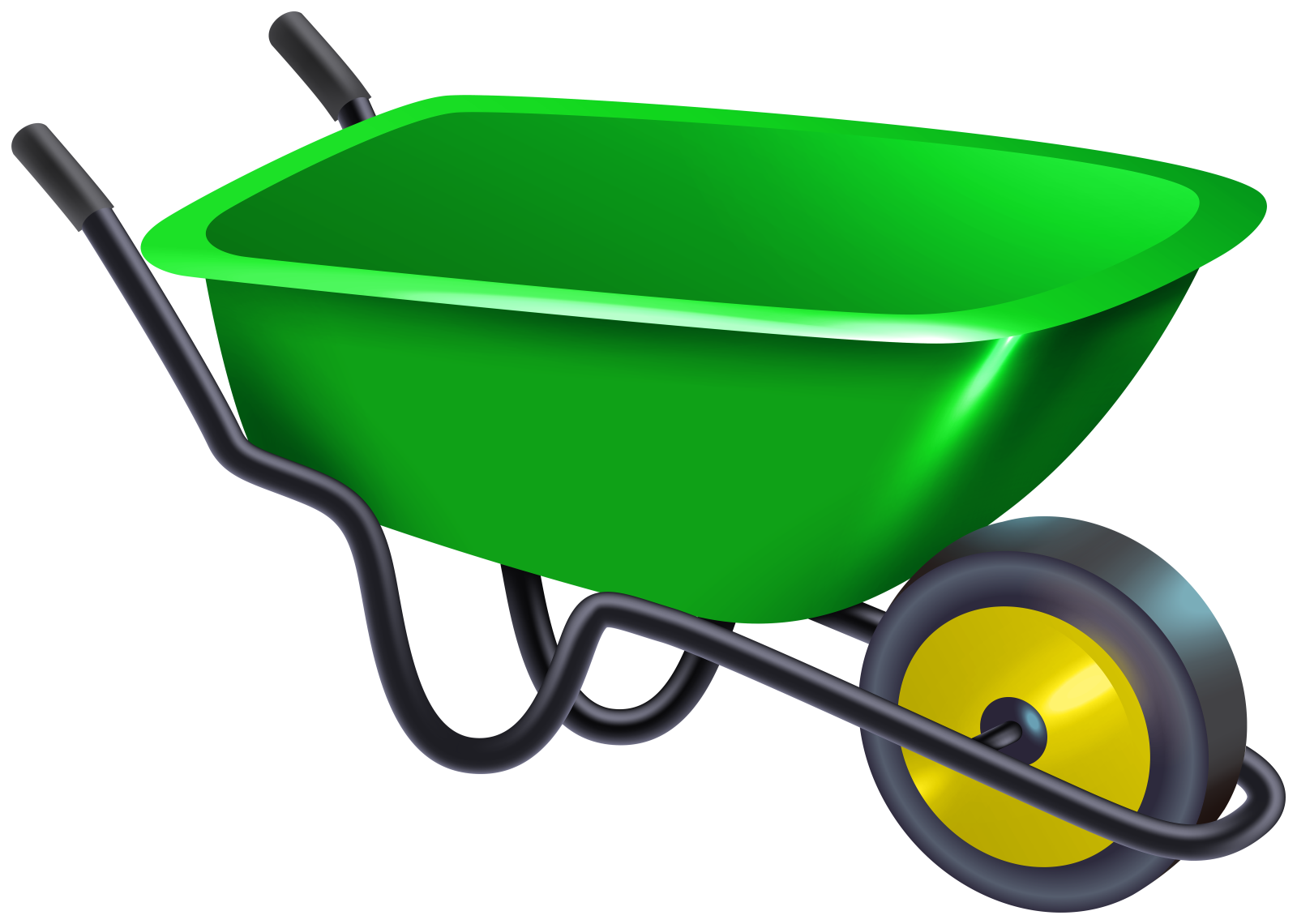 a green wheelbark with yellow wheels