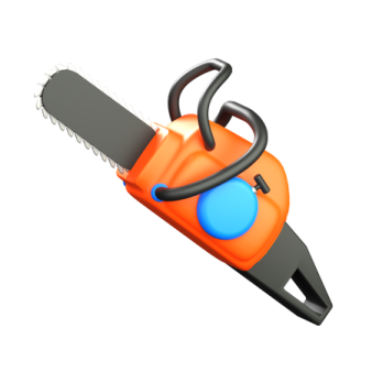 a chainsaw with a blue ball on it