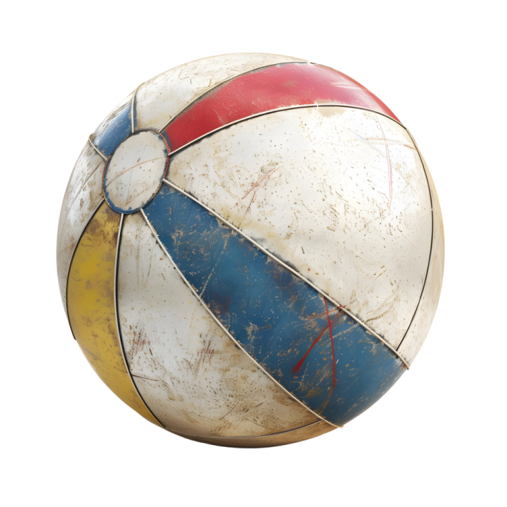 an old beach ball on a white background
