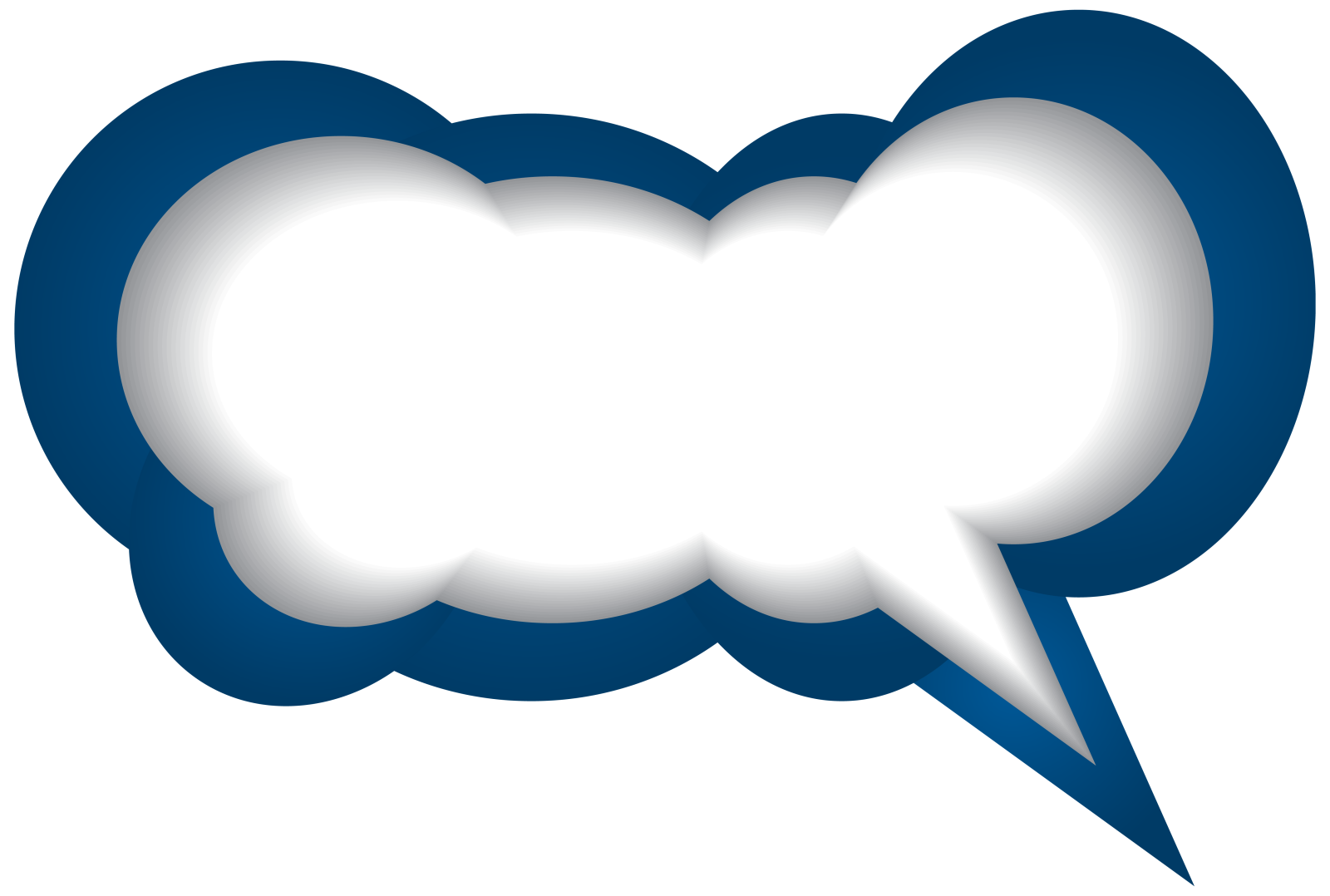 a blue speech bubble with a white background