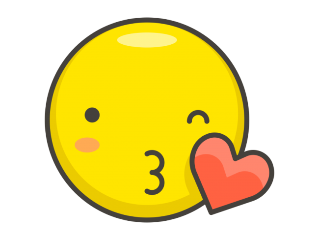 a yellow smiley with a heart in its mouth