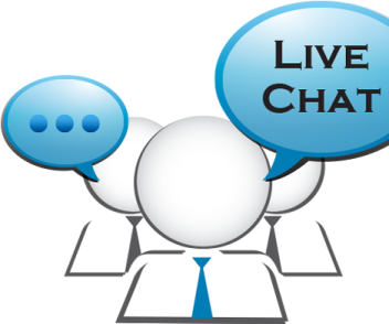 a person holding two speech bubbles with the words live chat