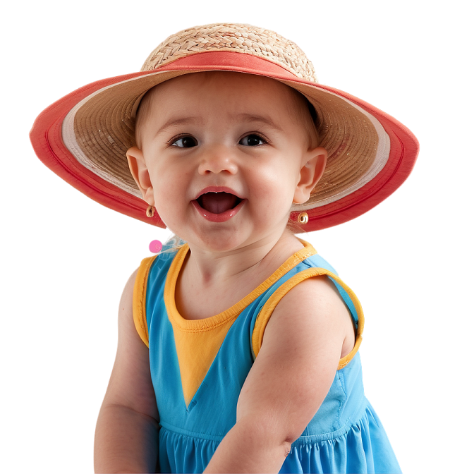 a small child wearing a straw hat