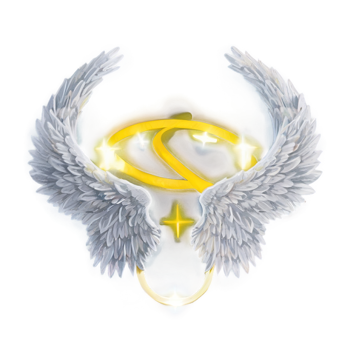 a pair of angel wings with a yellow ring