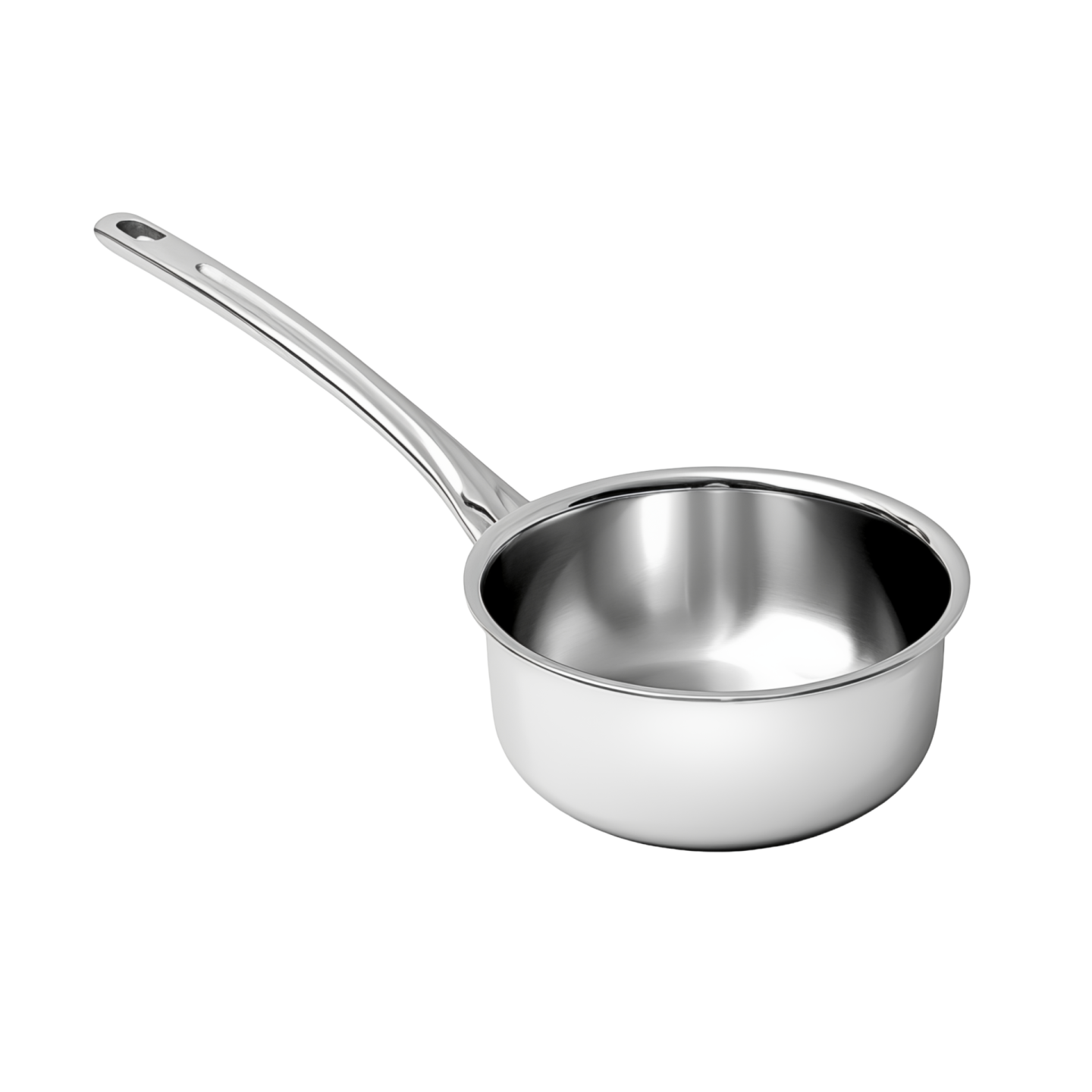 a stainless pan with a handle