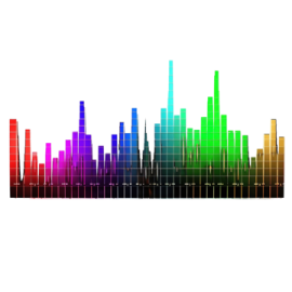 an image of a rainbow colored city skyline