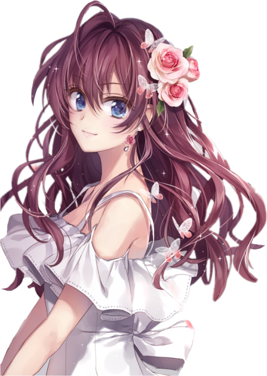 a girl with long hair and a flower in her hair