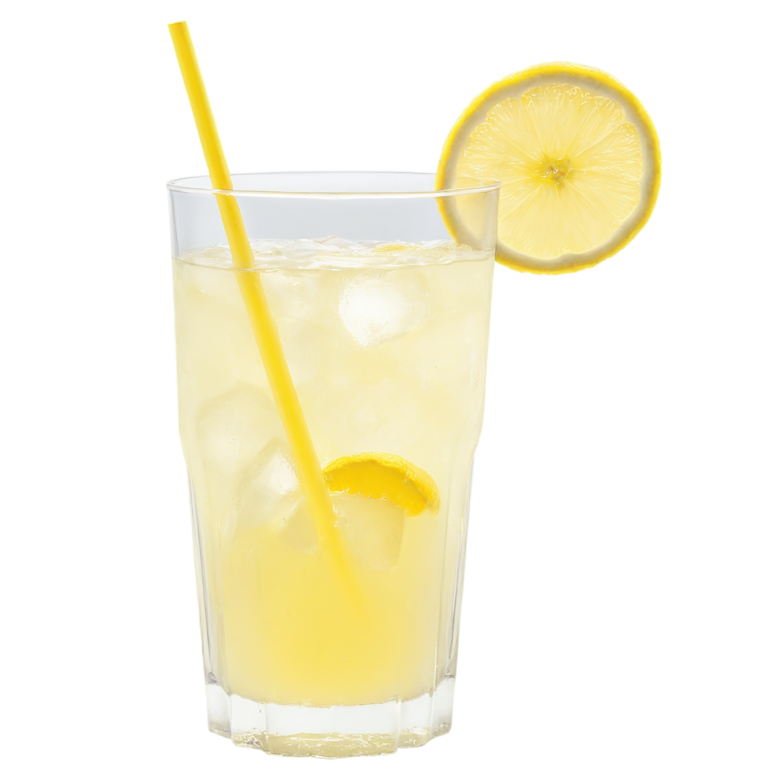 a glass of lemonade with a yellow straw