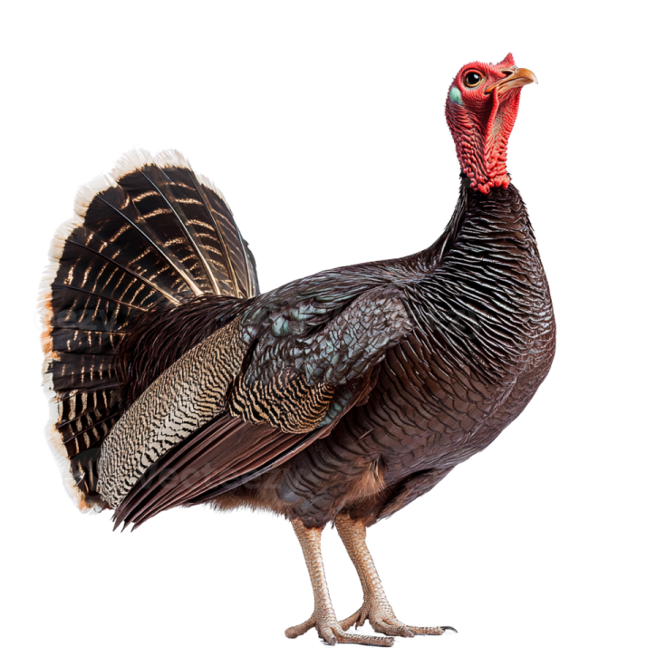 a turkey standing in front of a white background