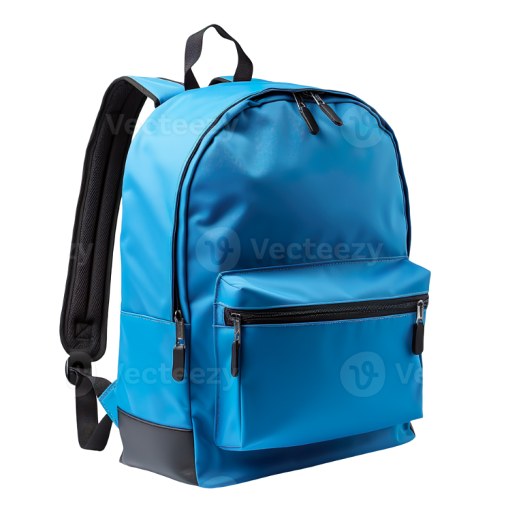 a blue backpack on a white background