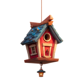 a birdhouse hanging on a white background