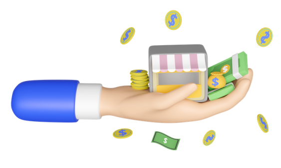a hand holding a phone with money coming out of it