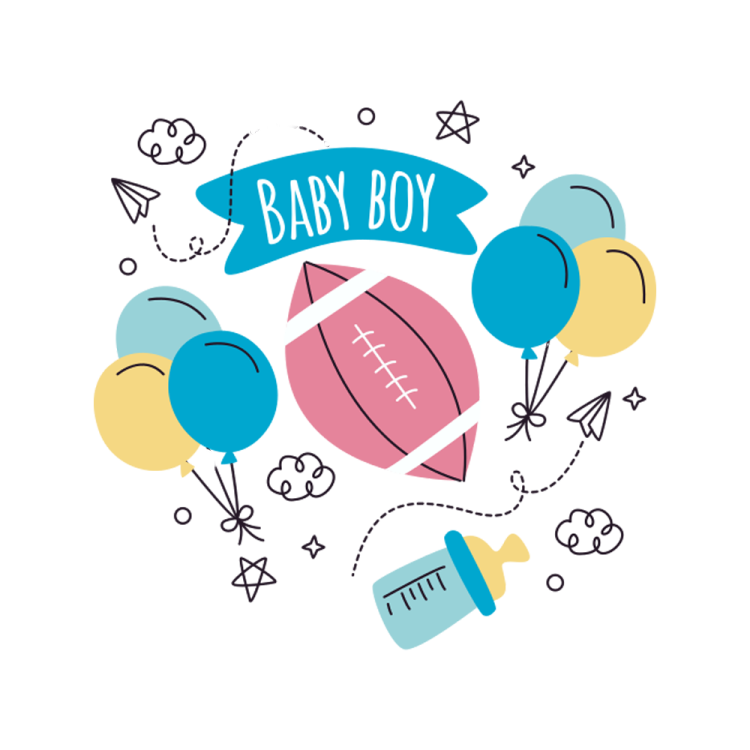 the baby boy logo with balloons and stars