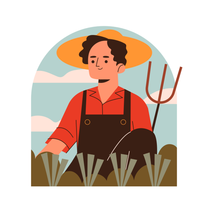 an illustration of a farmer in a field