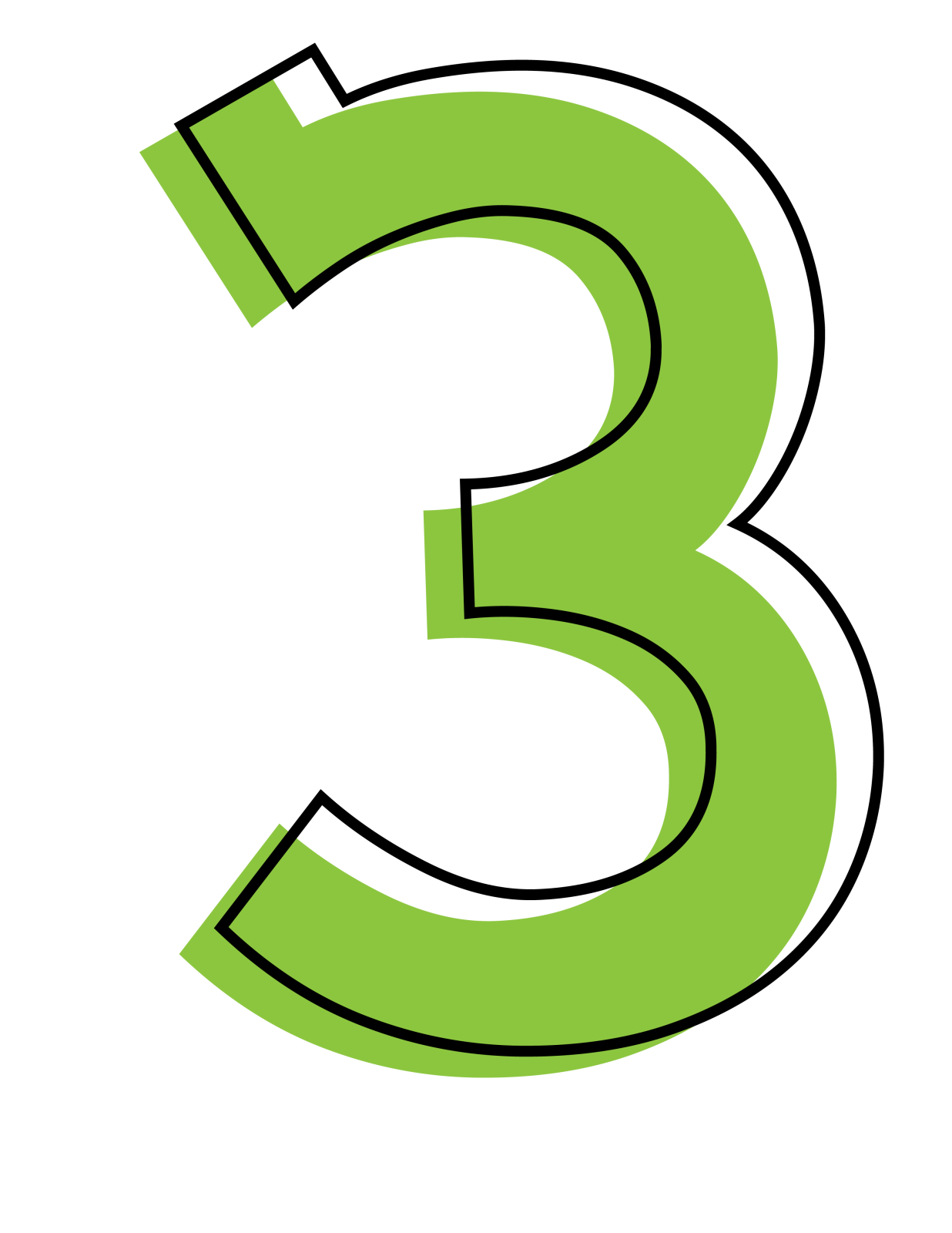a green number 3 on a white background