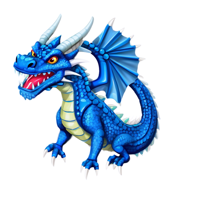 a blue dragon with its mouth open