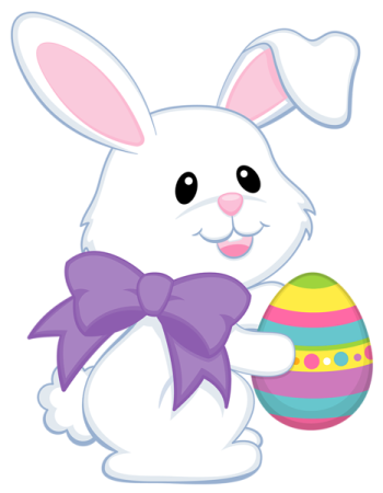 a white bunny holding an easter egg