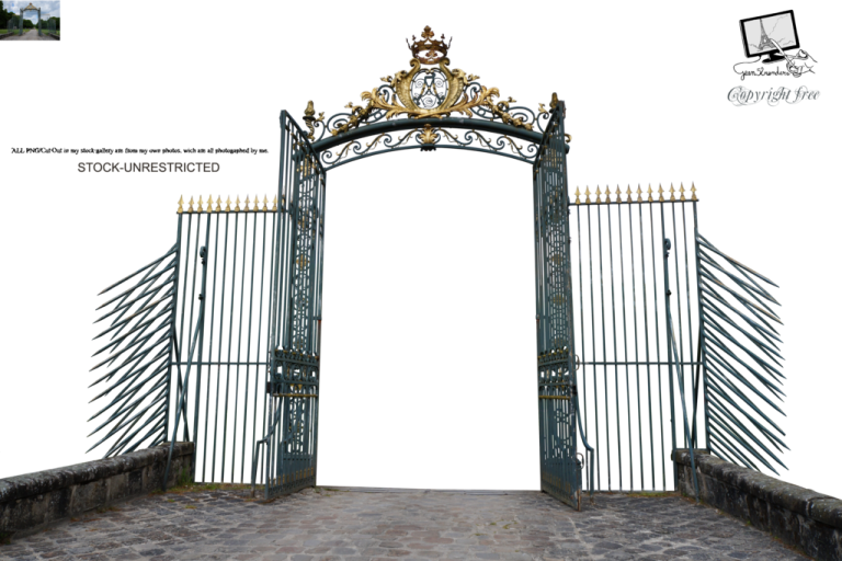 an iron gate with a gold crown on it