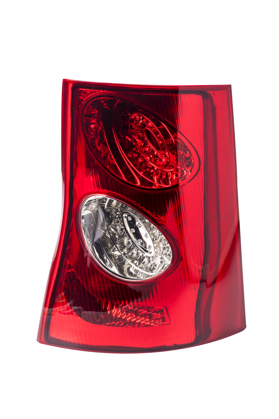a red tail light on a white background