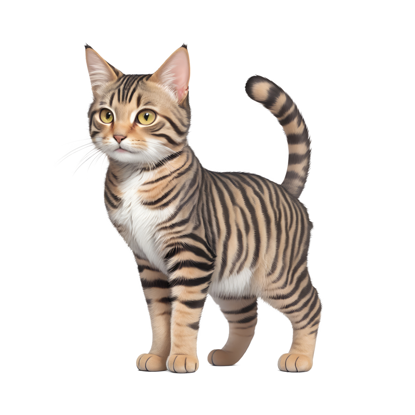 a small cat standing on a white surface