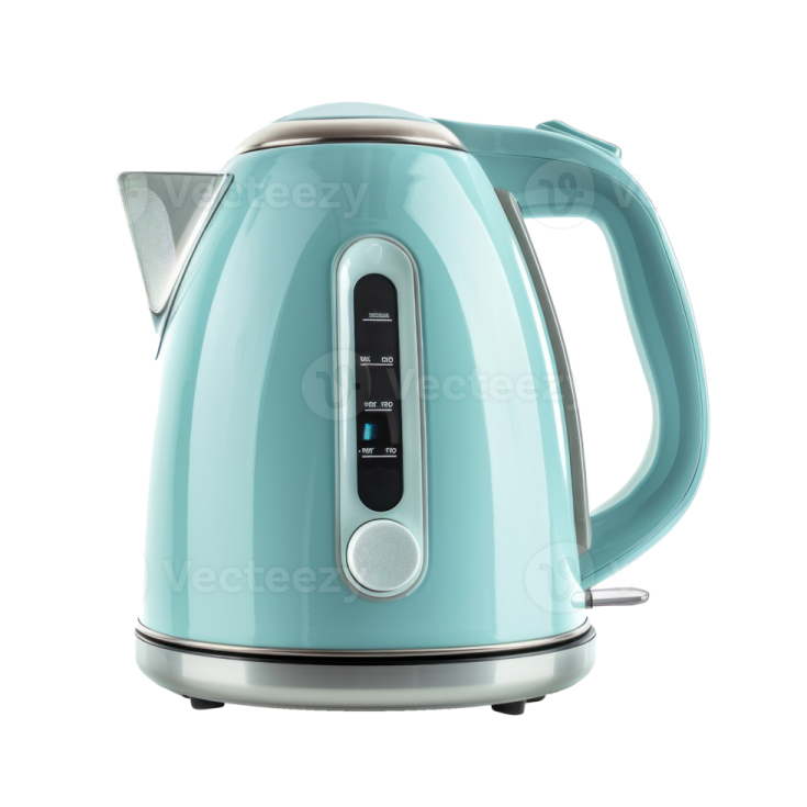 an electric kettle with a blue handle