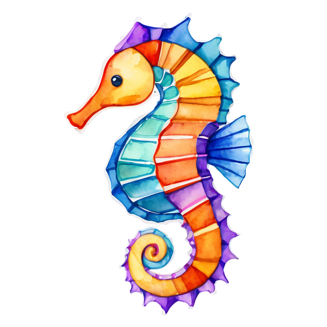 a watercolor seahorse on a white background