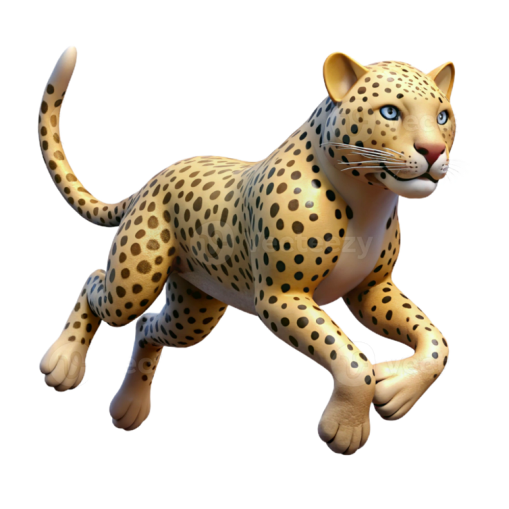 a leopard is running on a white background