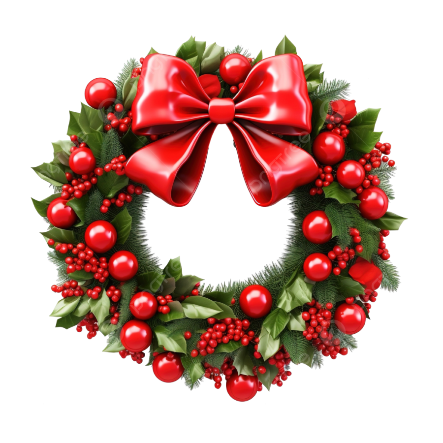a christmas wreath with red and green decorations