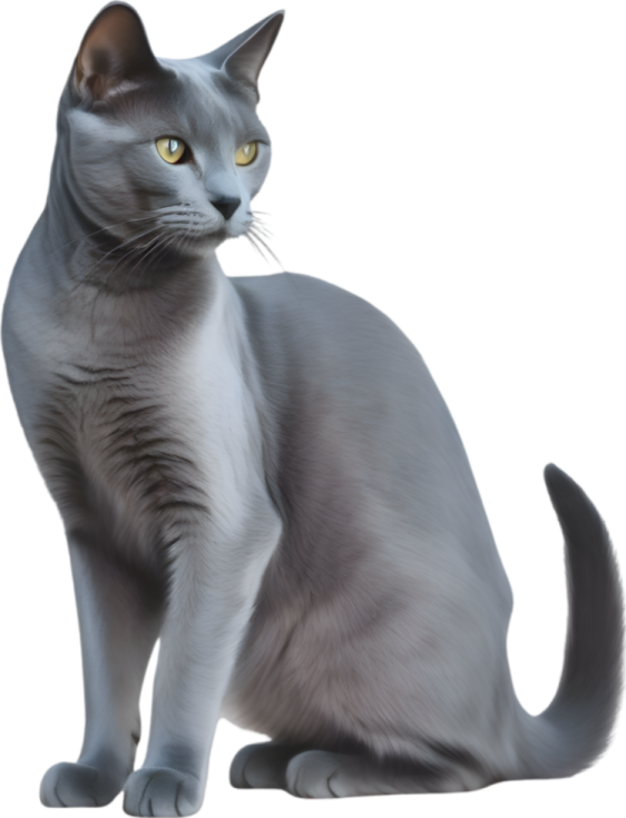 a gray and white cat sitting on the ground