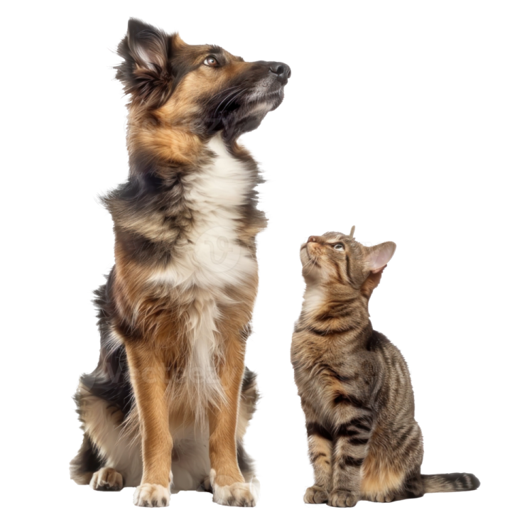 a dog and a cat looking at each other