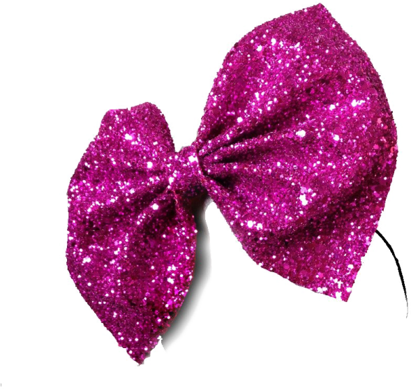 a pink glitter bow on a white background