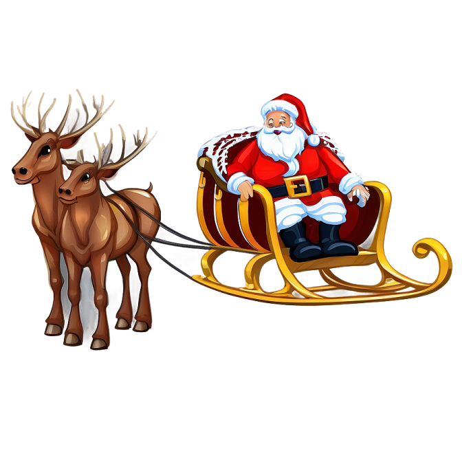 a santa claus riding in a sler with reindeers