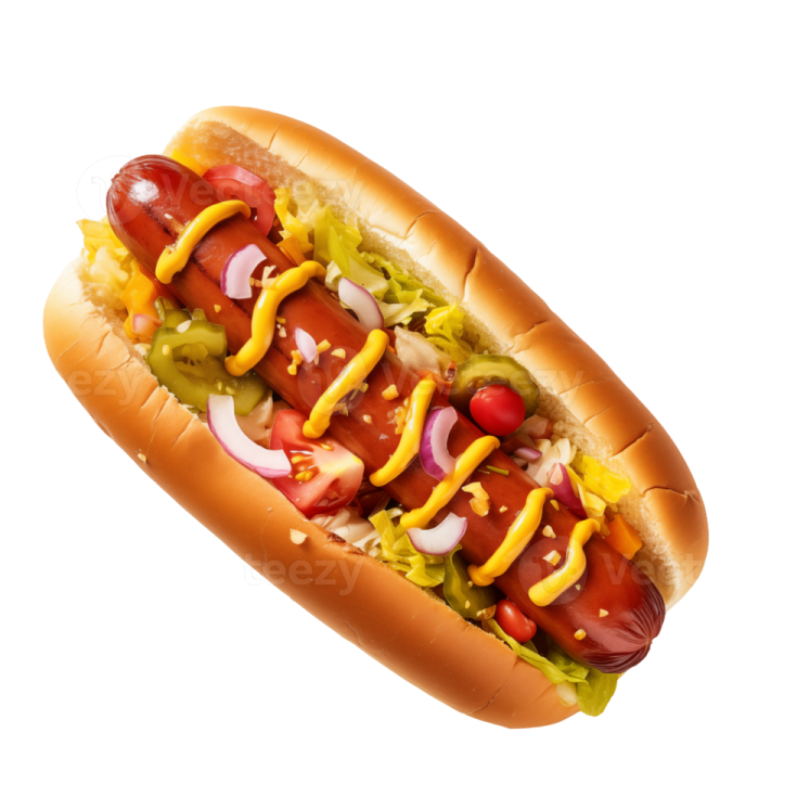 a hot dog on a white background