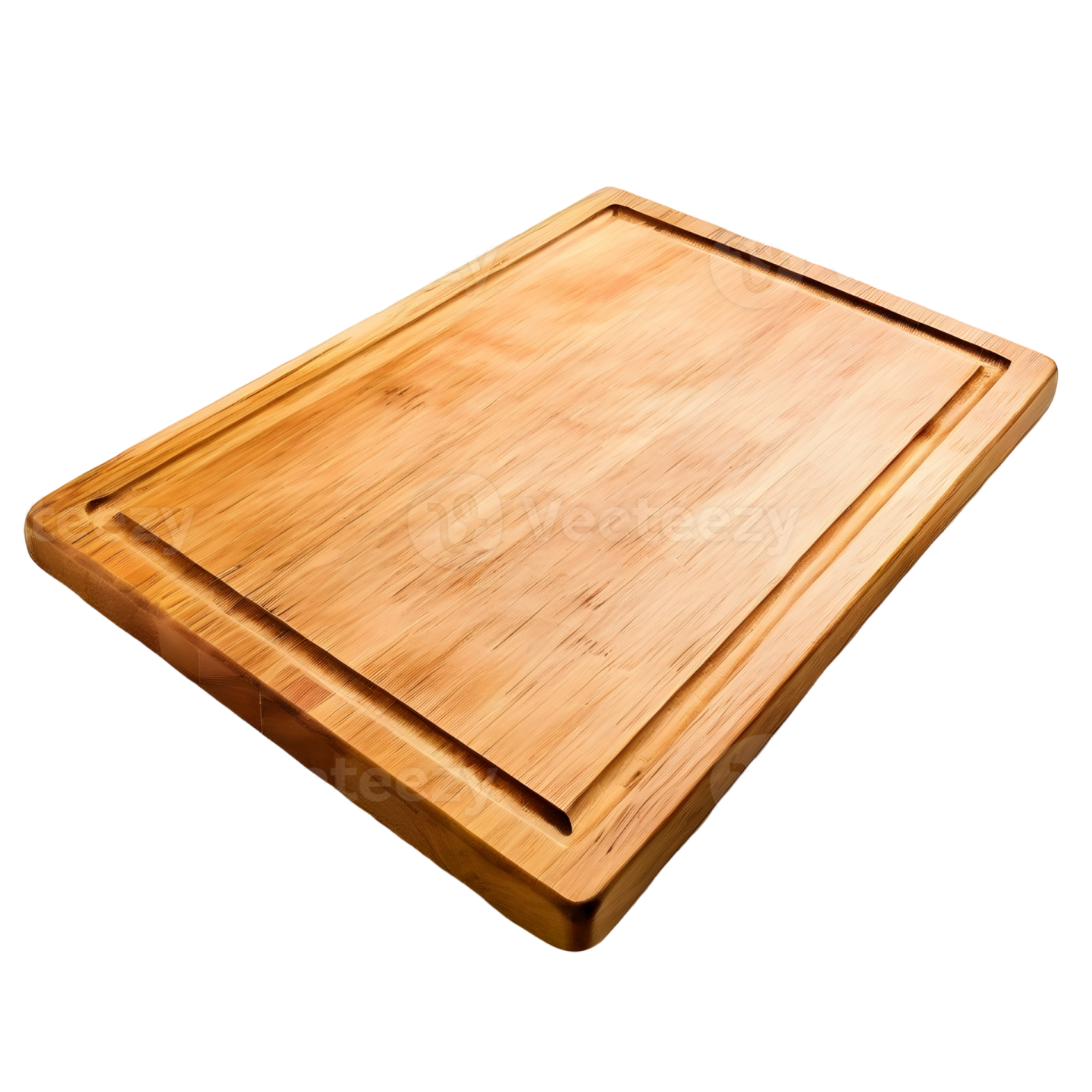 a wooden cutting board on a white background