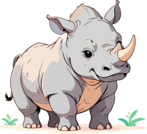 an illustration of a rhino standing in the grass