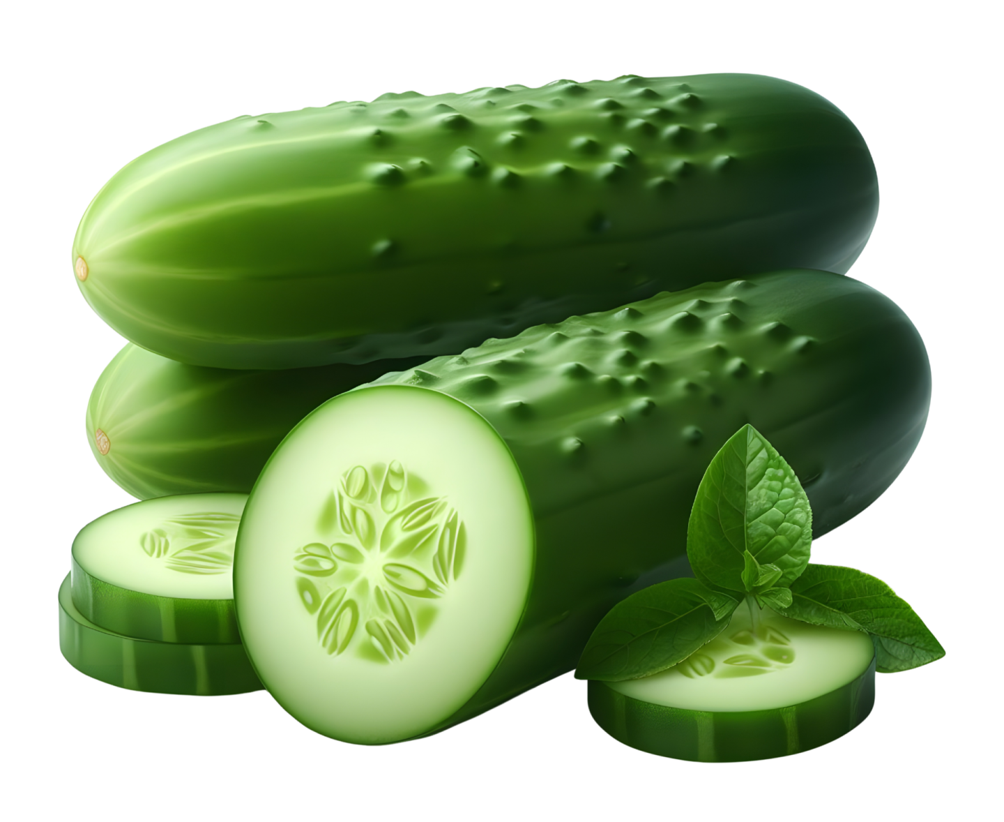 a bunch of cus with slices and leaves
