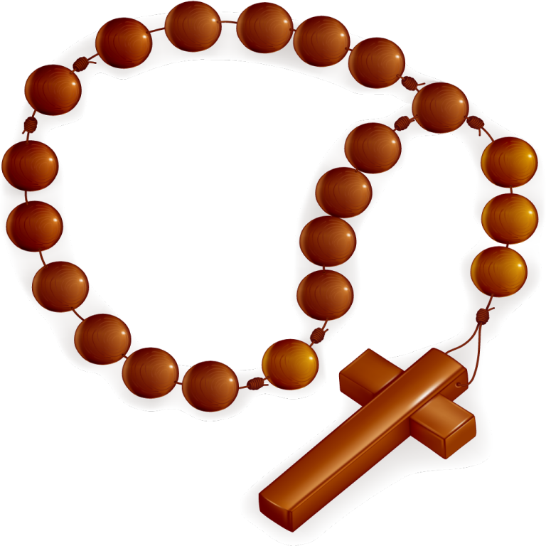 a rosary and a cross on a white background